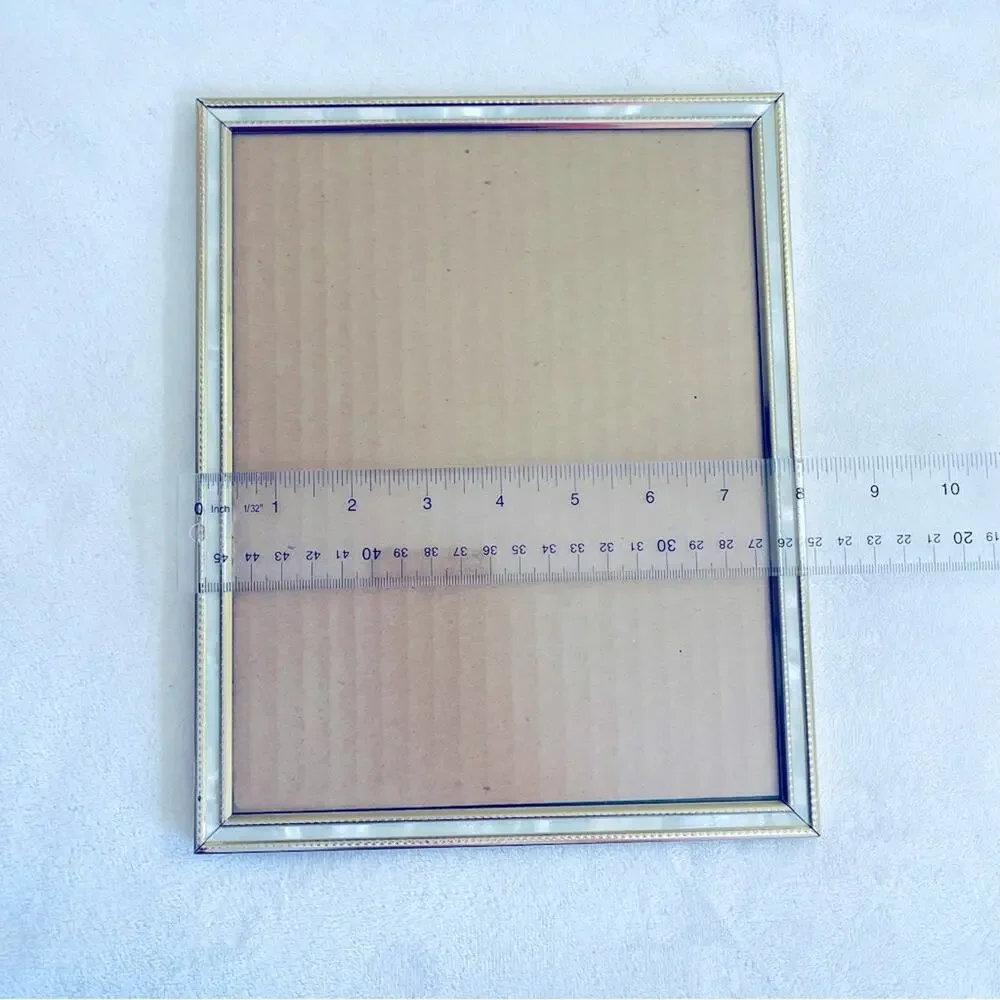 Vtg Photo Picture Frame Mid-Century 8x10 Mother of Pearl Style Gold Tone